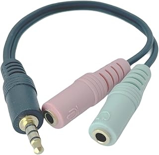 3.5mm4極 ヘッドホン・マイク分岐ケーブル：3.5mm4極(オス) - 3.5mmヘッドホン(メス)&3.5mmマイク(メス)【COMON製】