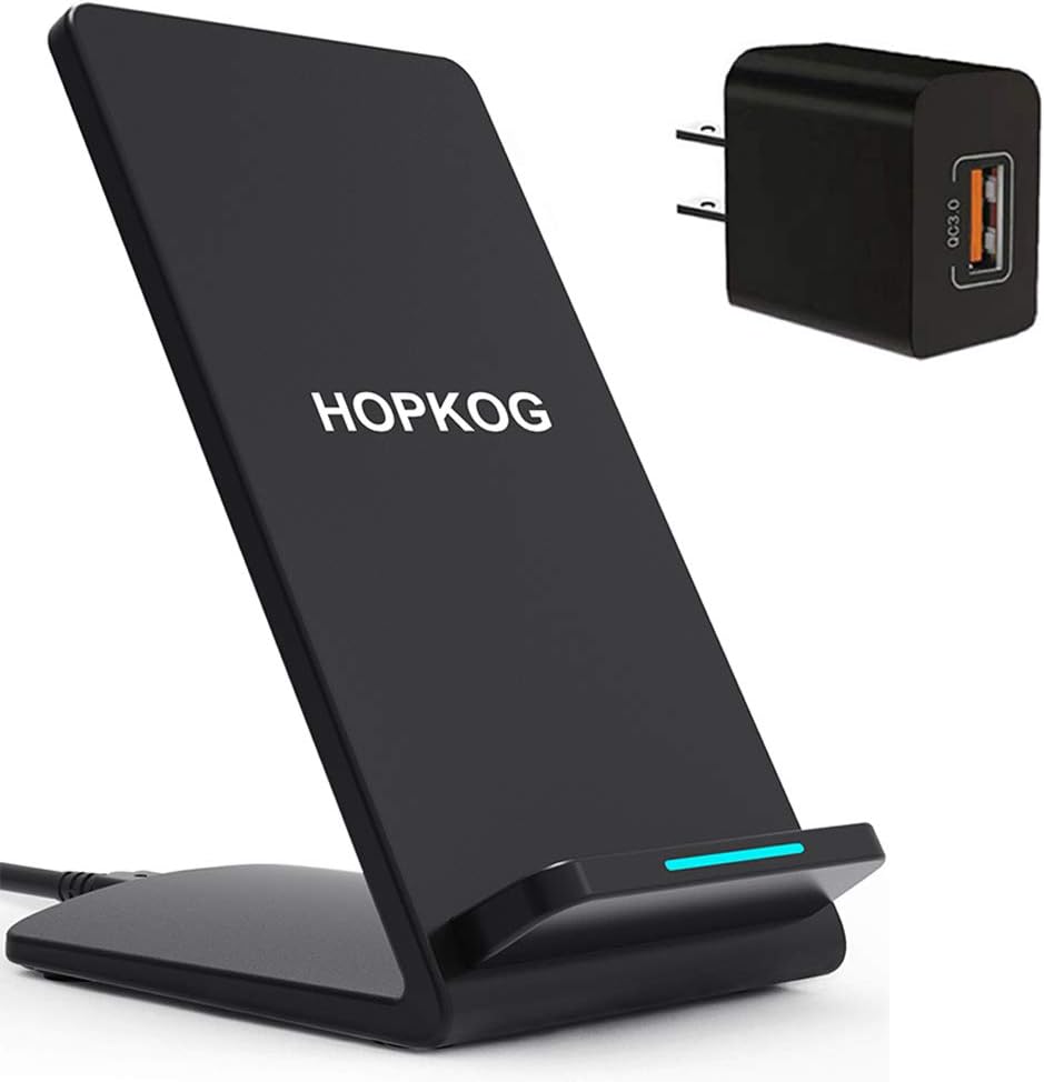 Fast Wireless Charger, PowerWave Stand Dock, Qi-Certified for iPhone 11, 11 Pro, 11 Pro Max, XR, Xs Max, XS, X, 8, 8 Plus, 15W Fast Charging Galaxy S10 S9 S8, Note 9 10 (Black)