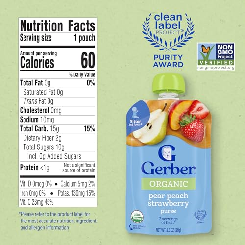 Gerber Stage 2 Organic Pear Peach Strawberry Pouches, 3.5 Oz, 12 Pack - image 2