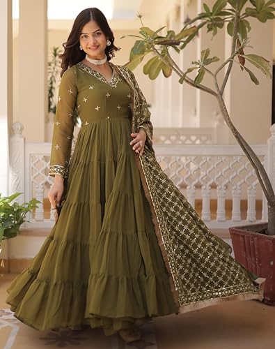 Image of Wedani Georgette Sequins Embroidered Work Anrakali Kurta Set for Women