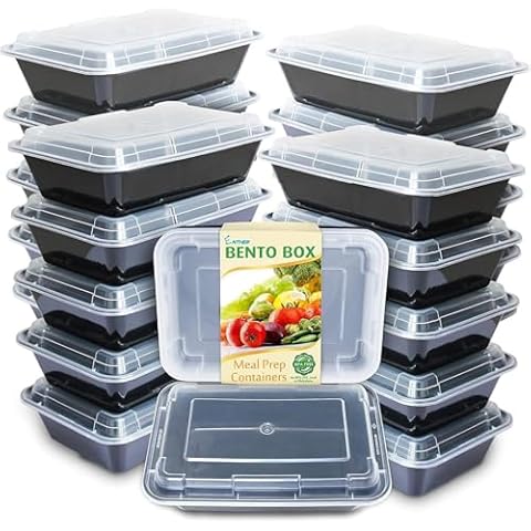 Enther Meal Prep Containers 20 pack 1 Compartment with Lids, Food Storage Bento BPA Free | Stackable | Reusable Lunch Boxes, Microwave/Dishwasher, Freezer Safe,Portion Control (28 oz) Cover