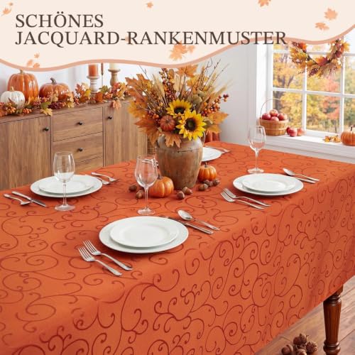 Romanstile Tischdecke Herbst abwaschbar 140x240 cm orange rechteckige Wasserabweisende Tischdecken Table Cloth Damast Jacquard Rankenmuster… – Ansicht 5