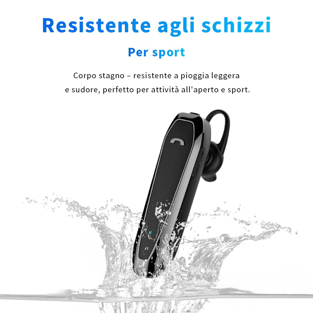 Auricolari wireless Bluetooth 5.3, autonomia standby fino a 280 ore, 33 ore di conversazione, utilizzabili in modalità mono, riduzione rumore, connessione a due dispositivi.(Nero)