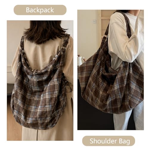 Bolso Hobo Grande de Franela a Cuadros para Mujer miniatura 2