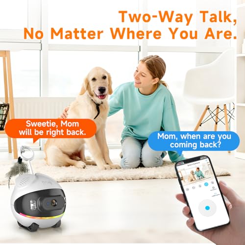 Pet Camera Robot with Cat Teaser: Battery-Operated, Movable with Phone App, 2-Way Talk, Video/Photo, Night Vision - Image 4