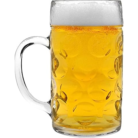 Rink Drink 1.3L (2 Pints) German Beer Stein Mug - Large Dimpled Oktoberfest Glass Tankard with Handle Cover