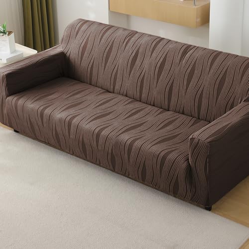 Image of HOKIPO 4 Seater Sofa Cover - 200 GSM Premium Jacquard Stretchable Fully Covered Slipcover,' Nestiva Series' Chocolate Brown (NEW-AR-5310-BR)