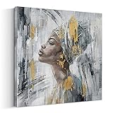 Artinme African American Wall Art, Black Women Girl Painting on Canvas Print Wall Picture for Home Accent Living Room Wall Decor (24 x 24 inch, H)