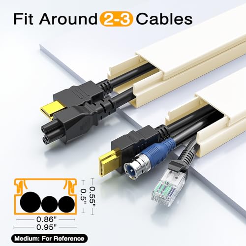 Image of Cord Cover Wall, 157in Delamu Cord Hider Wall Mounted TV, Wire Covers for Cords Cable Management, Cable Raceway Cable Hider Concealer, Cable Cover Wire Hider to Hide Cords, 10XL15.7W0.95H0.55in Beige