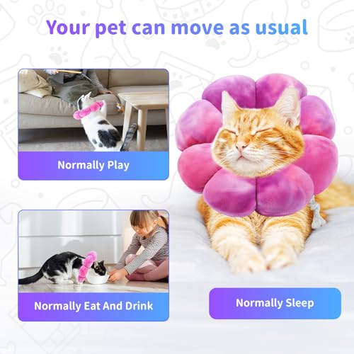 Image of Flower Cat Cone, Cat Cone Collar Dog Cone Soft Recovery E-Collar Dog Elizabethan Collar for Dogs and Cats to Stop Licking (Rose Purple, L)