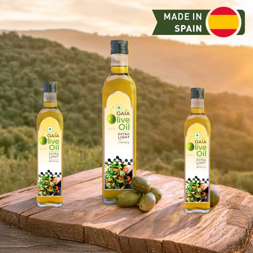 Image of Gaia Extra Light Olive Oil(250 Ml) Zero Cholesterol, Low Saturated Fat, Good for Frying, Roasting, Baking and All Indian Cusines,Enhanced Taste and Flavor, Helps Reduce Bad Cholesterol