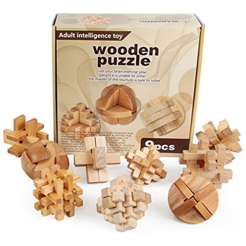 Joyeee® 9pcs 3D Wooden Brain Teaser Puzzle #3 - Diamond Cube Interlocking Jigsaw Puzzles for Teens and Adults - Challenge Your Logical Thinking and Decoration Cover