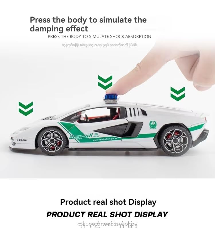 Image of 1:24 Lamborghini Countach LPI 800-4 Diecast Metal Pull-Back Car - 4 Openable Doors, Sound & Light - Luxury Toy Car & Gift for Kids & Collectors, Multicolor