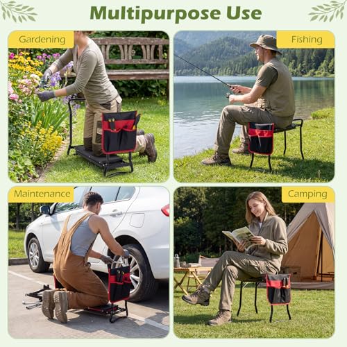 Image of 2-in-1 Garden Kneeler and Seat, Folding Garden Seat w /EVA Foam Kneeling Pad & Removable Tools Pouch, Sturdy Steel Frame, No Assembly, Portable Heavy Duty Garden Stool for Women Men Seniors