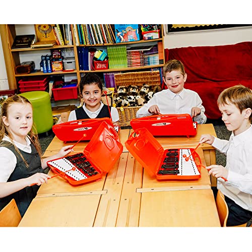 Image of A-Star 25 Note Soprano Chromatic Glockenspiel Xylophone in Red Case with Black /White Keys and Two Plastic Beaters - 2 Octaves G5 to G7