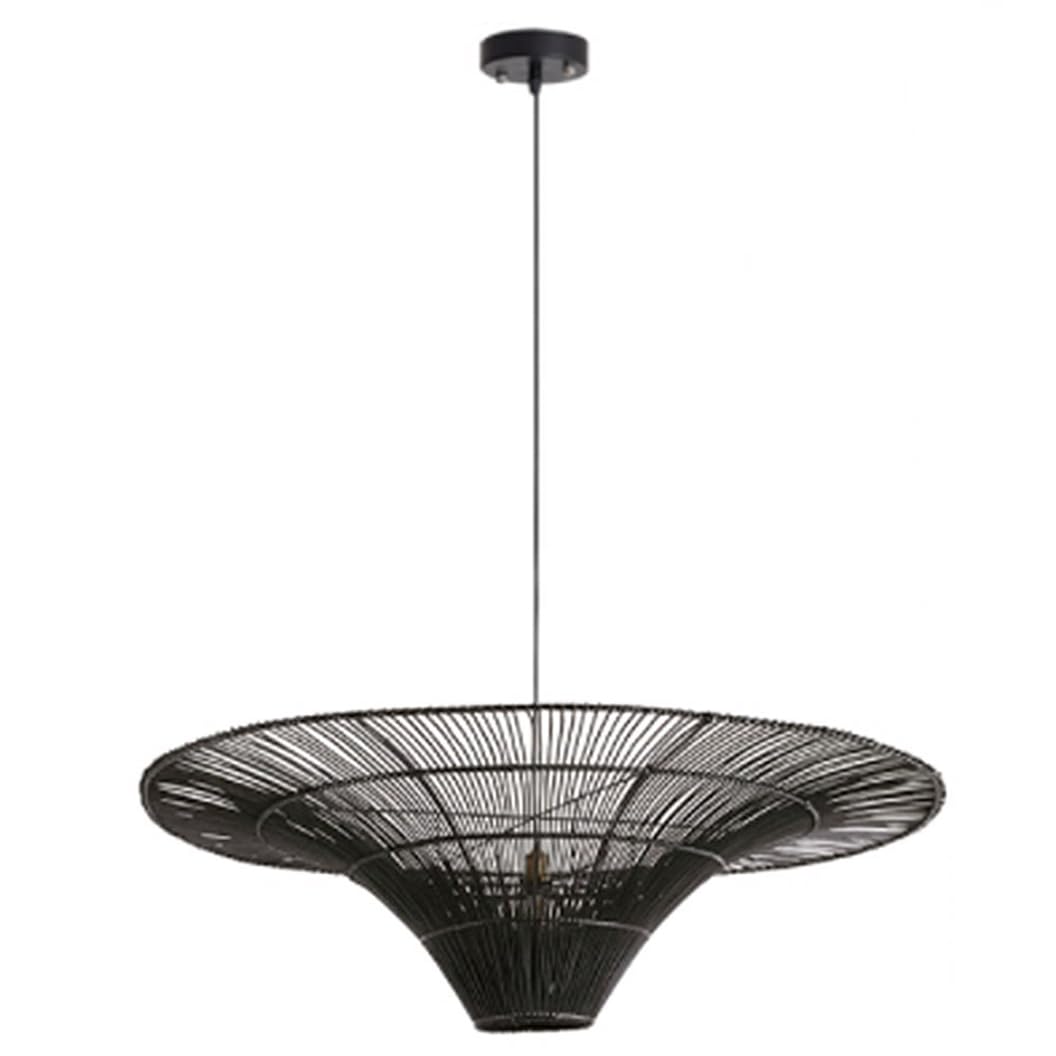 CSSYKV 23.6" Farmhouse Rattan Chandeliers, Extra Large Boho Basket Light Fixture with Hand-Woven Wicker Shade Vintage Black Wicker Bamboo Coastal Chandelier for Kitchen Island Bedroom Living Room