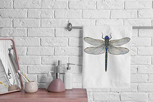 Ofloral Dragonfly Hand Towels Cotton Washcloths,Top View Of Blue Dragonfly With Transparent Wings Super-Absorbent Soft Towels For Bath/Yoga/Golf/Hair/Face Towel For Men/Women/Girl/Boys 15X30 Inch #TOP2