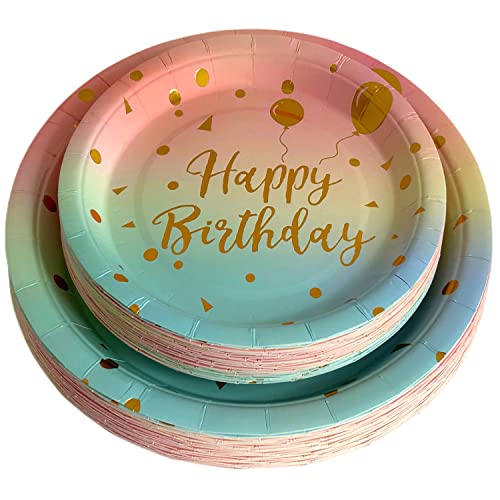 Hodooly Pastel Birthday Party Supplies, Rainbow Birthday Paper Plates,Napkins,Cups,Straws And Tablecloth, Disposable Paper Dinnerware Set For Birthday Baby Shower Wedding Rainbow Party #TOP4