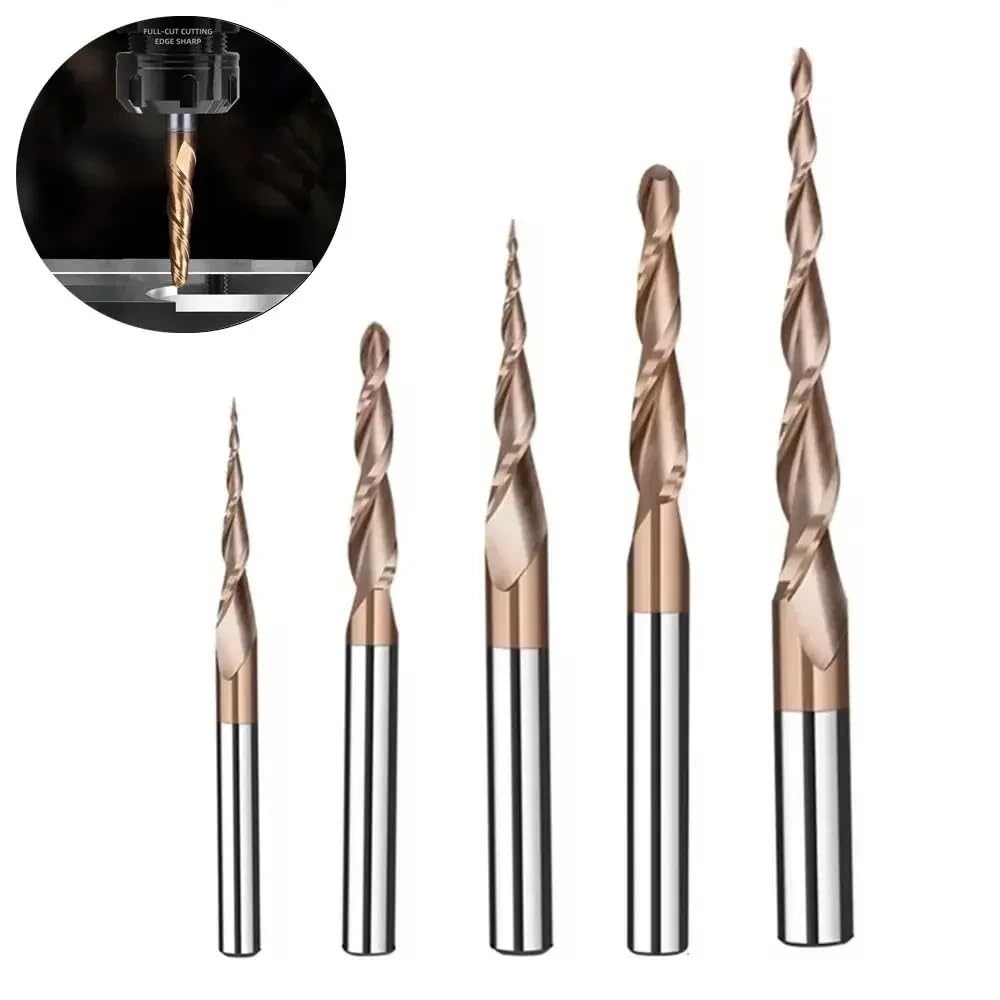 Frez stożkowy spiralny | Frezy z końcówką kulistą 3,175/4/6 mm do obróbki drewna i metalu, 1 szt(R0.5x20.5Cx4Dx50L)