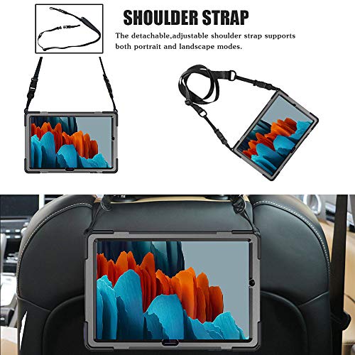 Zenrich Galaxy Tab S8 / S7 Case 2022/2020, Tab S8 / S7 11 Inch With S Pen Holder Zenrich Shockproof Case With Screen Protector Stand Hand Strap Shoulder Belt For Sm-X700/X706/T870/T875/T876-Black #TOP2