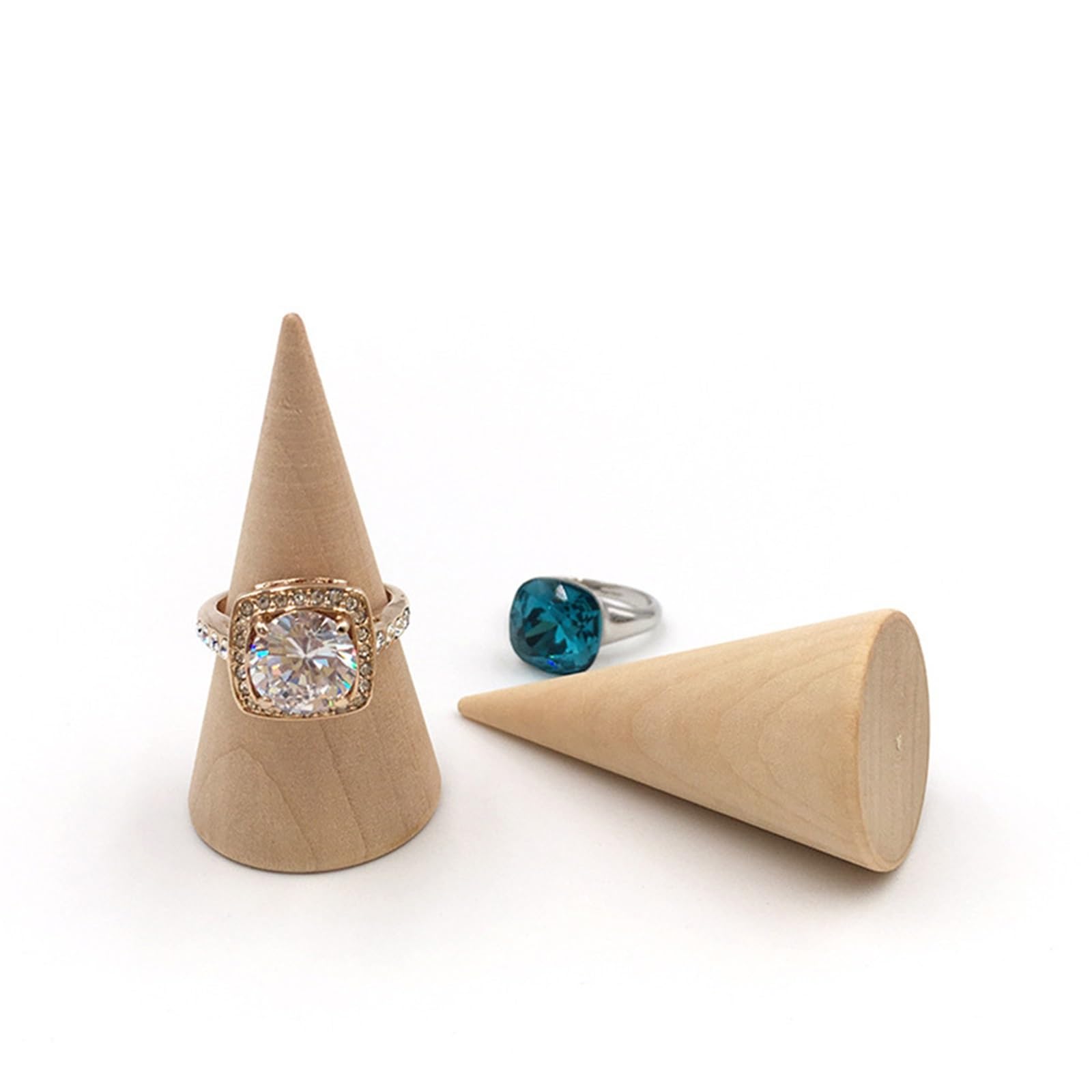 Yangshe 50PCS Wooden Cone Creative Ring Holder Finger Jewelry Display Stand Organizer Display Tool Jewelry Storage Supp
