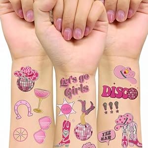 Disco Bachelorette Tattoos Disco Cowgirl Temporary Tattoos Disco Cowgirl Party Decorations Pink Disco Temporary Tattoos Stickers for Women Girls Last Disco Bachelorette Party Decorations (3Set)