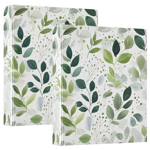 Image of Eucalyptus Green Leavves Tropical Plant 3 Ring Binder with 2 Interior Pockets 1.5 inch Binders 3 Ring Heavy Duty Fit 8.5 inch x 11 inch Letter Size for Office School, 2 Pack