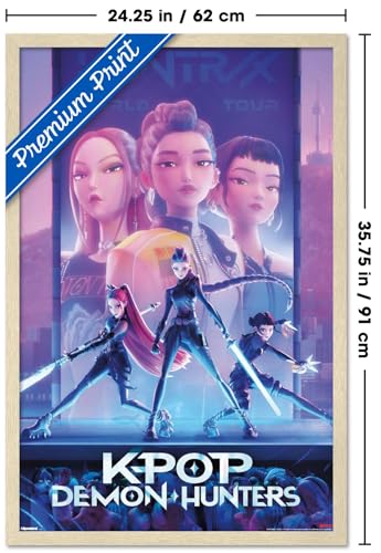 Image of Netflix KPop Demon Hunters (2025) - One Sheet Wall Poster, 34L inch x 22.4W inch, Blonde Framed Version