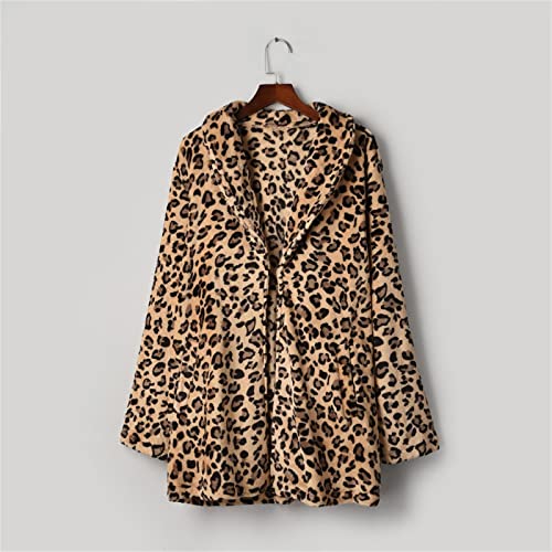 Women's Leopard Faux Fur Coat Fuzzy Warm Winter Oversized Outwear Long Cardigan Jacket With Pocket Overcoat #TOP3