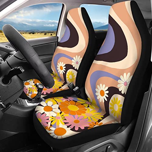 Image of Modysero Flower Print Car Seat Cover Full Set Novelty Soft Elastic All Season Automotive Seat Cover for Women Universal Auto Seat Cover Accessories Fit Most Cars Vehicles
