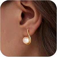 Turandoss 14K Gold Plated Hypoallergenic Pearl Stud Huggie Drop Dangle Earrings - Valentine's Day Bridesmaid Wedding Gifts for Women