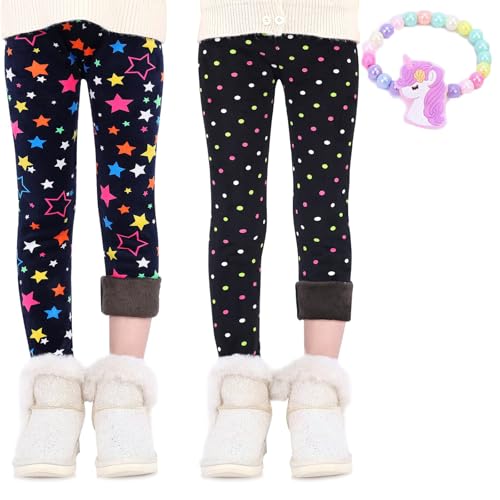 MZSYLK Fleece gevoerde legging voor meisjes, dikke thermische broek, katoen, kleurrijk, meisjes, winter, warme broek, bloemenprint, panty, 03, 5-6 jaar
