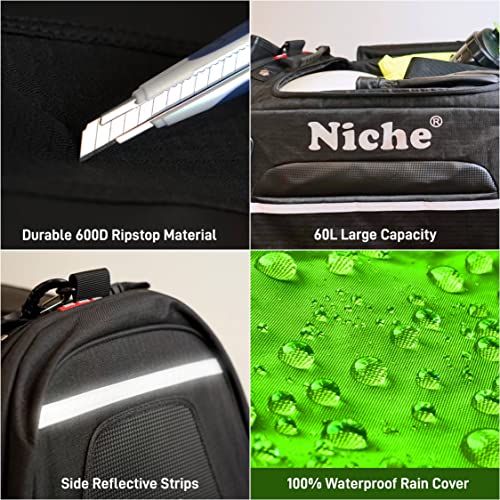Alforja Niche para motocicleta de 60L con cubierta impermeable de lluvia neón y ribete reflectante, ajuste universal para motos deportivas y touring miniatura 2