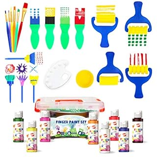 BLOT Kids Paint Set Washable Finger Paint with Assorted Painting Brushes Sponges Portable for Kids Toddlers Drawing Gifts, Age 3+