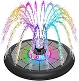 SZMP Powerful 5W Solar Powered Water Fountain for Bird Bath, Upgraded Glass Panel with Colorful Light Show, 7 Nozzles, Anti-Drift Fixer, 2000mAh Battery