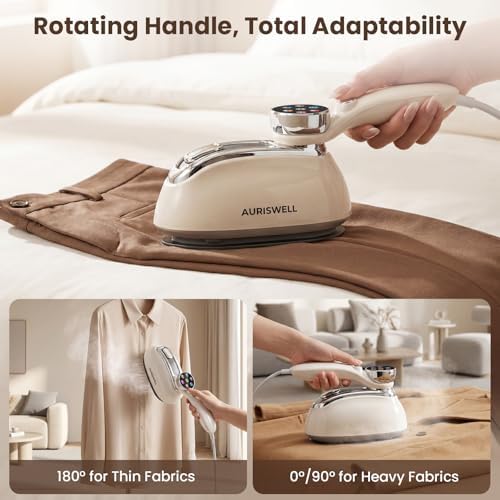AURISWELL Handheld Steamer for Clothes, 1200W Portable 2-in-1 Garment Steamer & Travel Iron with 7 Modes, 180° Rotatable Handle, Fast 30s Heat-Up, Visual Panel & Self-Clean, 160ml for Home and Travel - 5