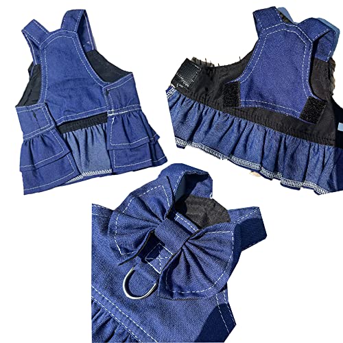 Aniac Denim Dog Dresses For Small Medium Dogs Puppy Girl Clothes With Leash Ring And Cute Bow Knot Summer Cat Apparel With D-Ring Pet Dog Walking Harness Skirt (Skirt, Large) #TOP2