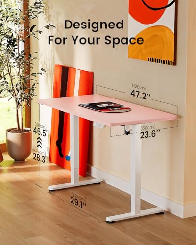 Image of ErGear Height Adjustable Electric Standing Desk, 48 x 24 Inches Sit Stand up Desk, Memory Computer Home Office Desk, Pink