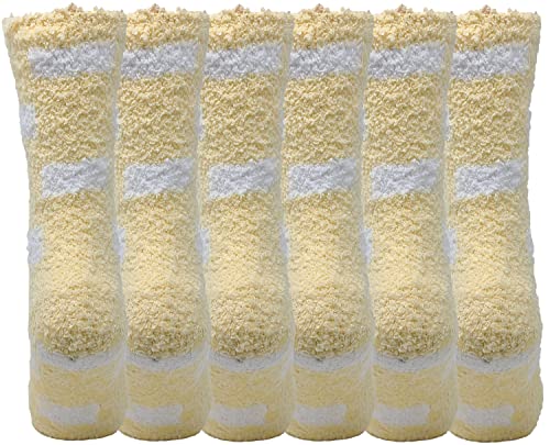 Image of 6 Pairs Non-Slip Hospital Socks Cozy Fuzzy Slipper Grip Socks (Yellow)