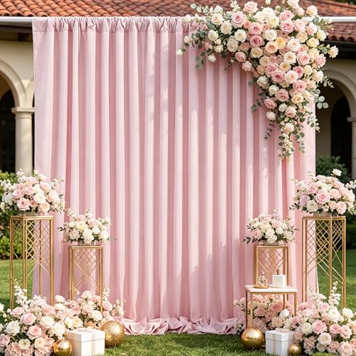 Image of Dusty Rose Polyester Backdrop Curtains 2 Panels 5ft x 10ft Photo Shoot Background Drapes for Wedding Party Bridal Shower Engagement Decorations