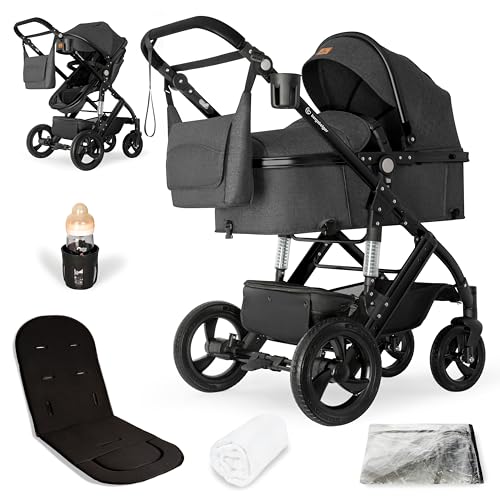 Bergsteiger Nizza 3 in 1 Kinderwagen, Kombikinderwagen Komplettset, Babywanne & Buggy Sportsitz inklusive, Auto-Babyschale & Isofix Station optional
