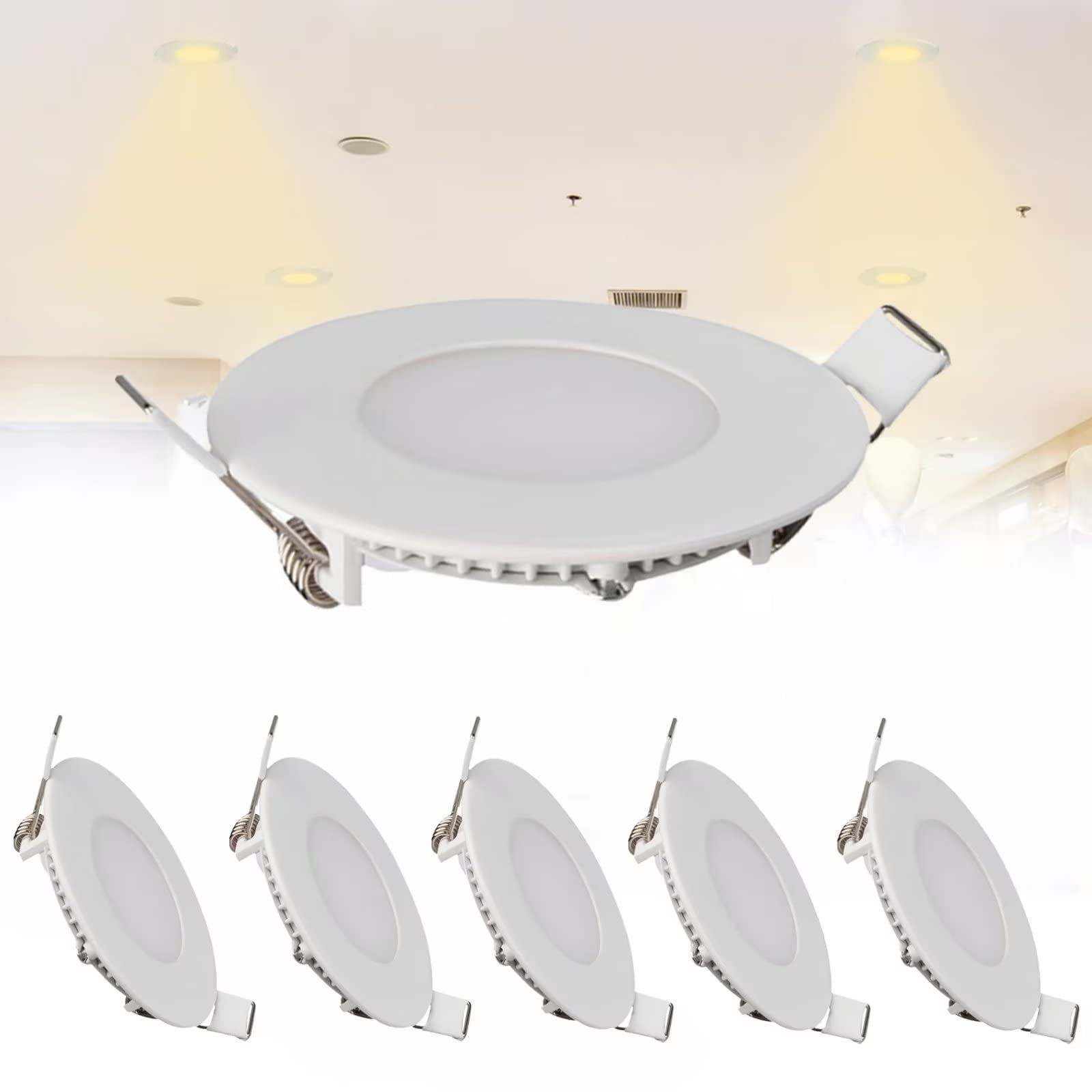 JIONET 3W Led Recessed Down Light Twist & Lock 3 Inch, 3000K Warm Light White Ultra Slim Spotlight, 180Lm Downlight for Ceiling Hallway, 6 Pack