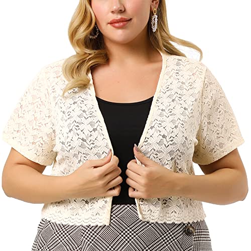 Image of Agnes Orinda Plus Size Bolero Shrugs for Women Lightweight Open Front Short Sleeve Cropped Lace Cardigan
