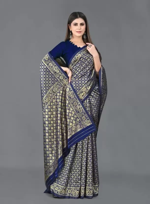 Image of StyleScope Women's Kanjivaram Banarasi Jacquard Silk Saree With Unstitched Blouse Piece (Silk Mix)