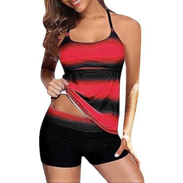 AMAZON - FEMBOY Tankini Swimsuits for Women Two Piece Bathing Suits Modest Tank Tops with Boyshorts Tummy Control Swimwear (XL) Red