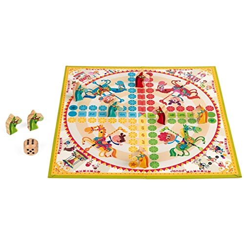 Janod - Jeu de Petits Chevaux Carrousel - Jeu de Société Traditionnel - Figurines en Bois - Dès 4 Ans, J02744