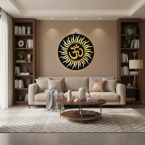 Image of HOME PINE OM LED Wall Decor Light 3D| Divine Wall Decor | Elegant Wall Hanging for Home & Office | Size- 18x18 Inch