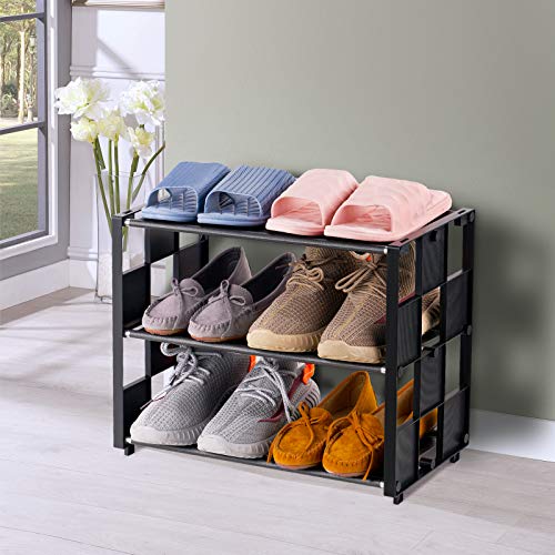 Nihome 3-Tier Shoe Rack Multifunctional Organizer, Stackable Adjustable Lightweight Metal Space Saving, Free Standing For Closet Hallway Entryway Living Room Bedroom (Black) #TOP2
