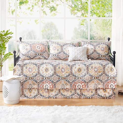 Image of Southshore Fine Living, Inc. Twin Daybed Comforter Set, 6-Piece Twin Boho Bedding Set with Daybed Cover, 3 Pillow Shams, Bed Skirt, Throw Pillow - Day Bed Quilt Set, Kilim Natural