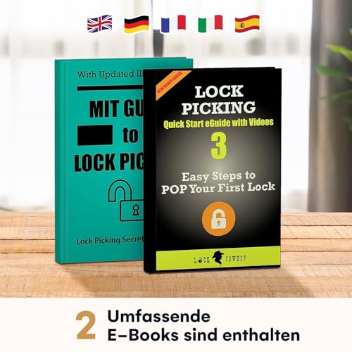 LOCK COWBOY Dietrich-Set 20-Teilig - Transparenten Übungsschlössern, Kreditkartenformat Türöffnungswerkzeug Set - Schlossöffner Werkzeug für Anfänger und Profis, Inklusive Anleitung